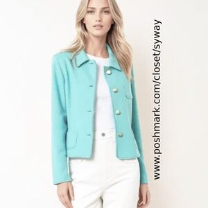 HARVE BENARD Vintage Tiffany Blue Jacket Wool Blend Button Front